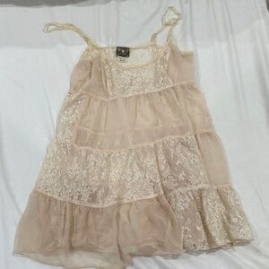 Free People Tiered Lace Sundress in Light Beige